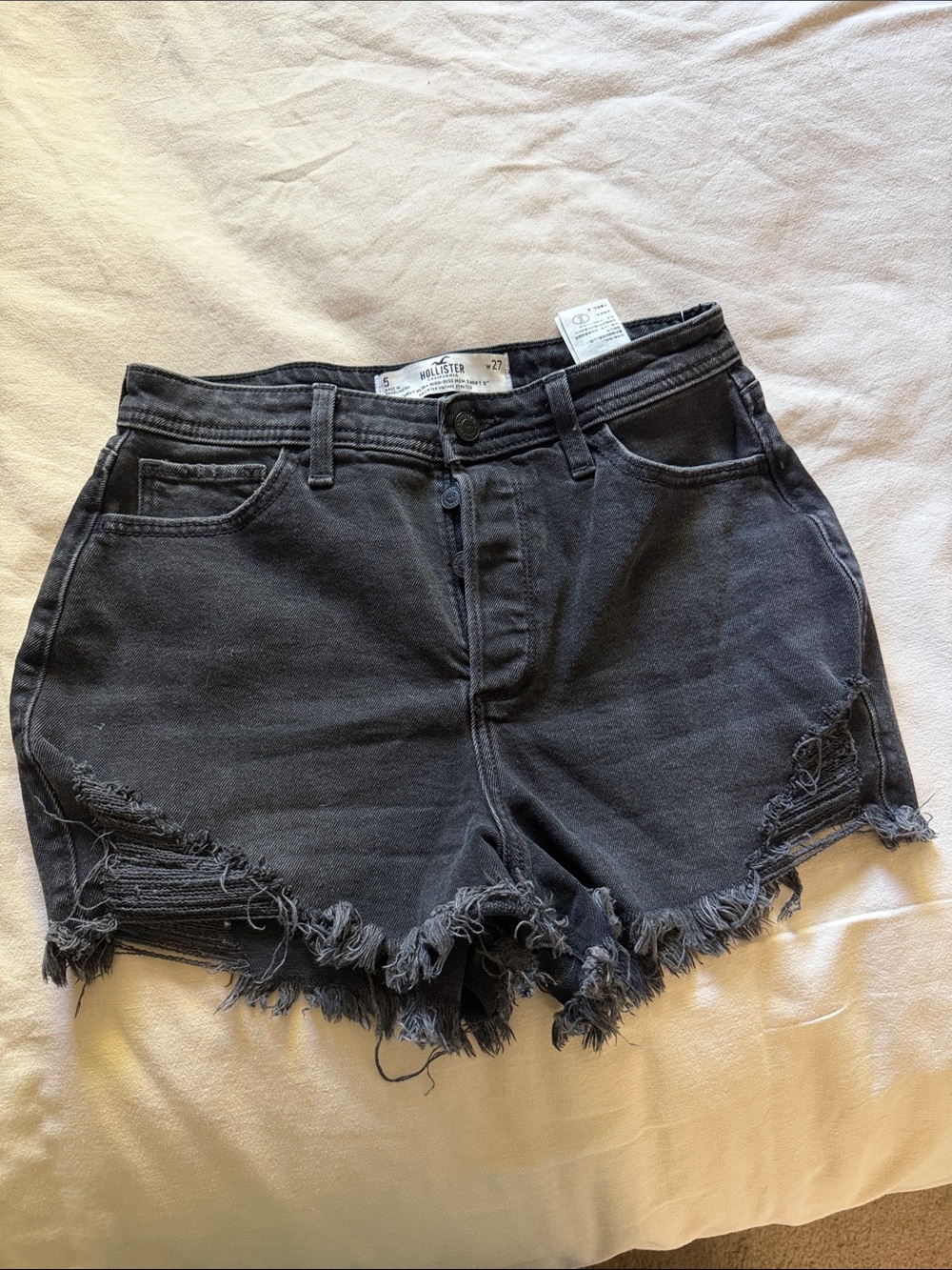 Hollister Black Frayed High-Rise Denim Shorts